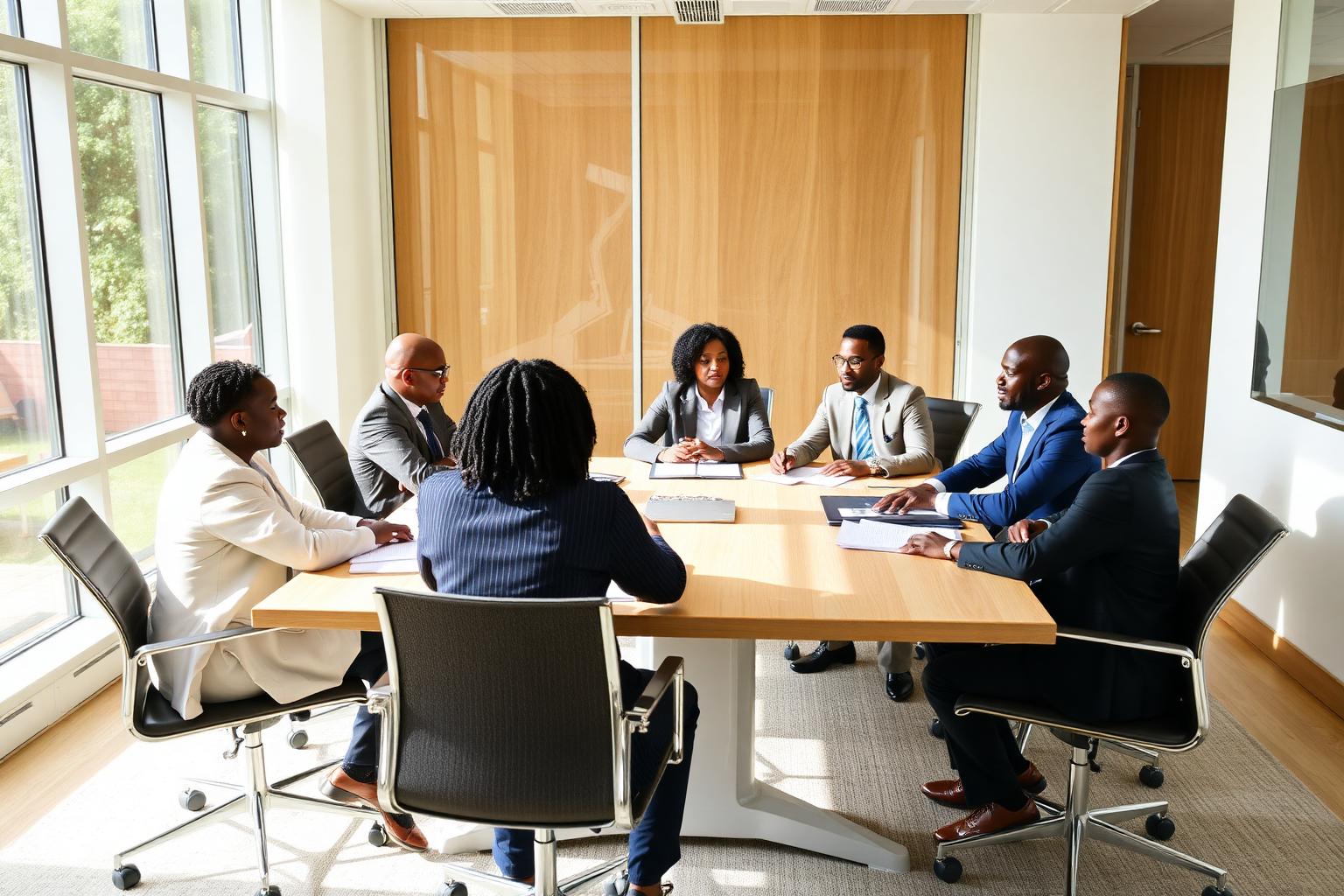 ICCIU members and leadership in discussion around a boardroom table